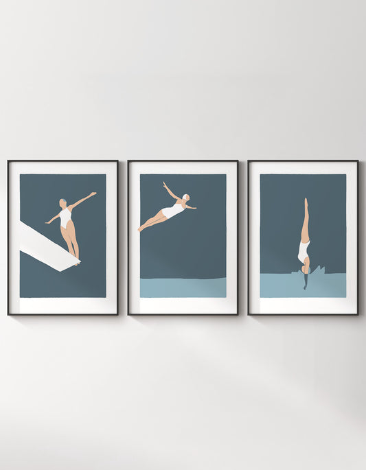 Diving woman print set