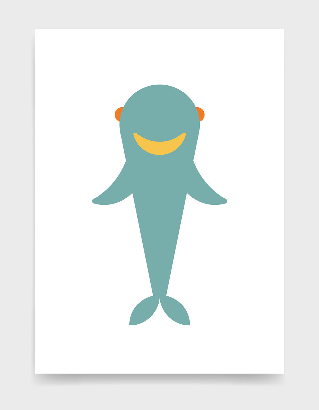 Kids cute baby shark print featuring a blue shark against a white background with a happy smiling face