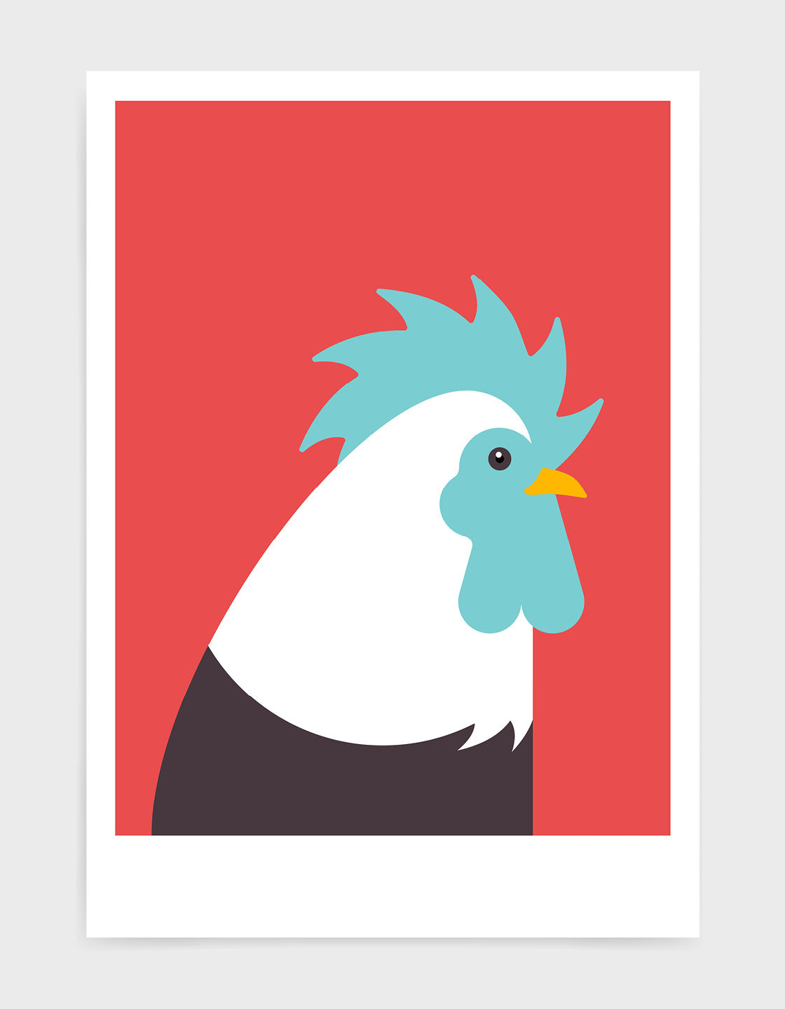 Modern cockerel / chicken illustration against a red background