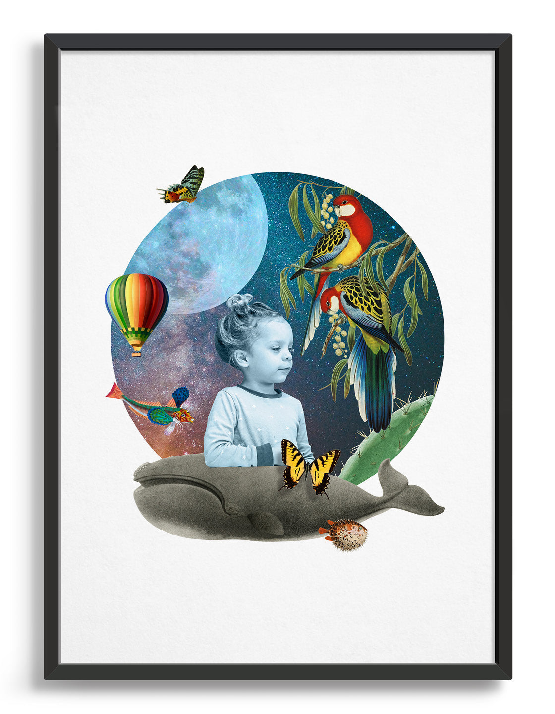 Personalised collage print with customised photo and vintage illustrations