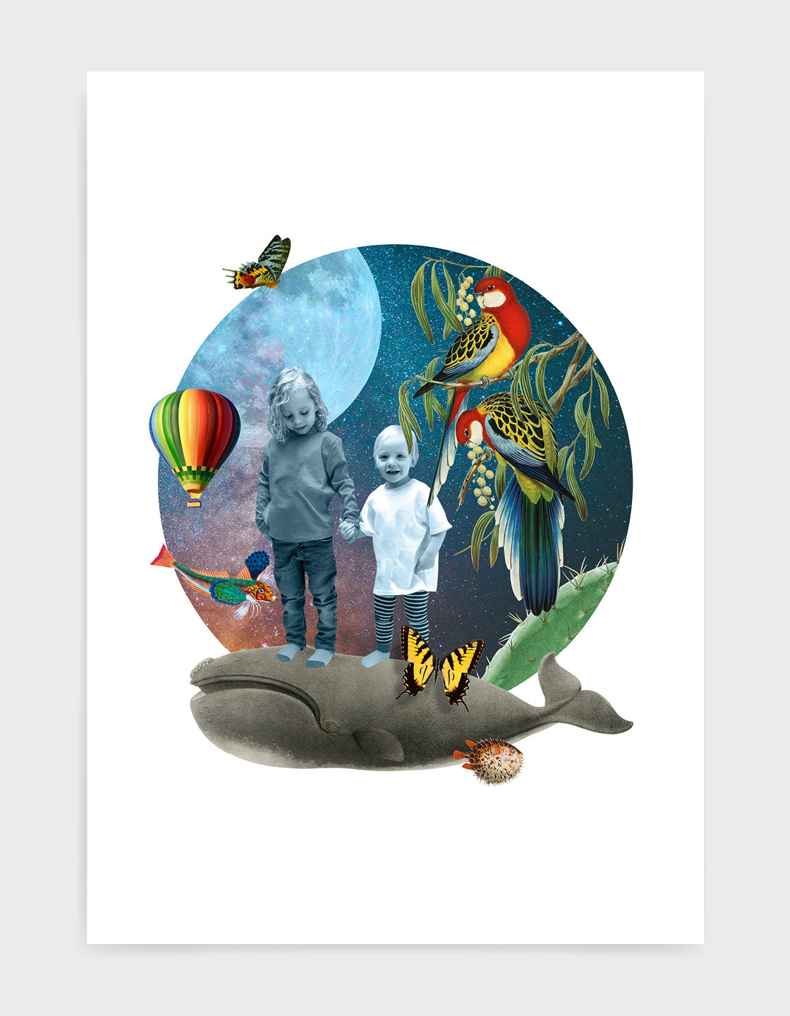 Personalised collage print with customised photo and vintage illustrations