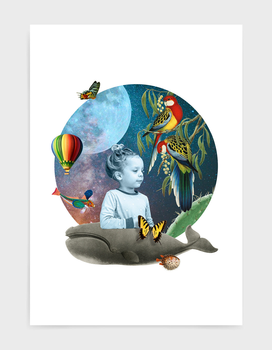 Personalised collage print with customised photo and vintage illustrations