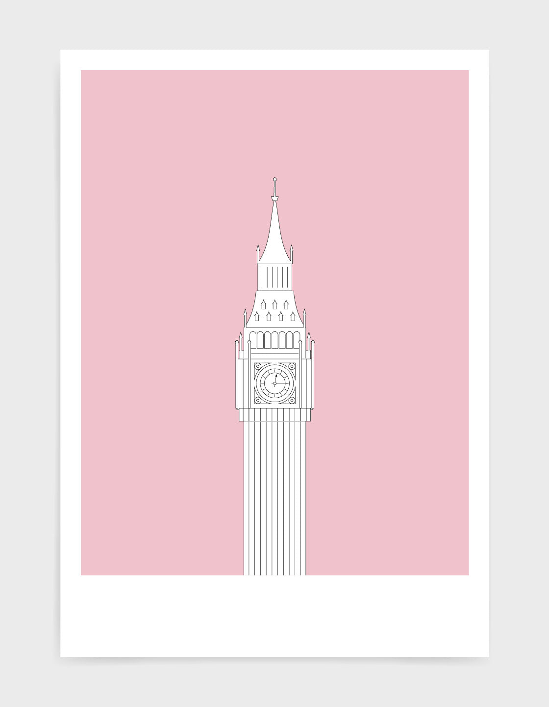 illustration of Big Ben in white against a dusty pink background