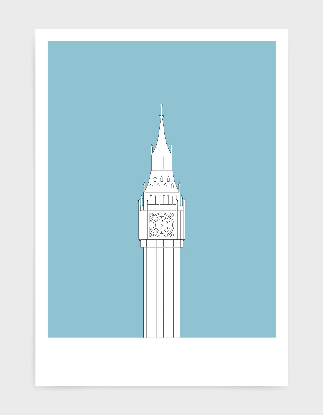 illustration of big ben in white against a light blue background