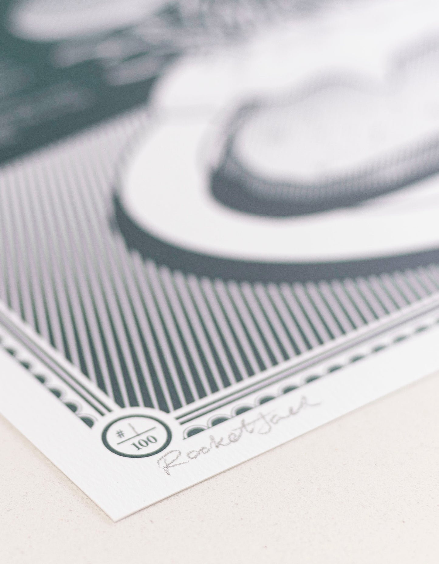 close up of the paper stock limited edition Infographic art print depicting an exploded diagram of the croque madame in monotone dark green ink
