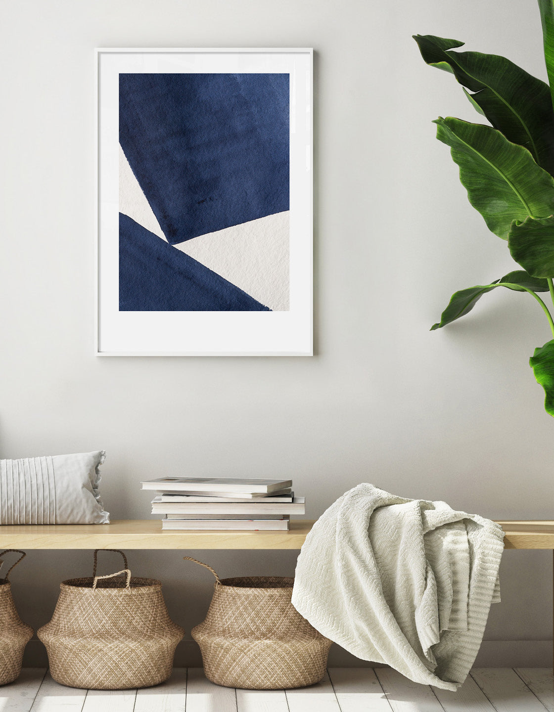 Rocket Jack minimal art print - Japandi design in navy/cream