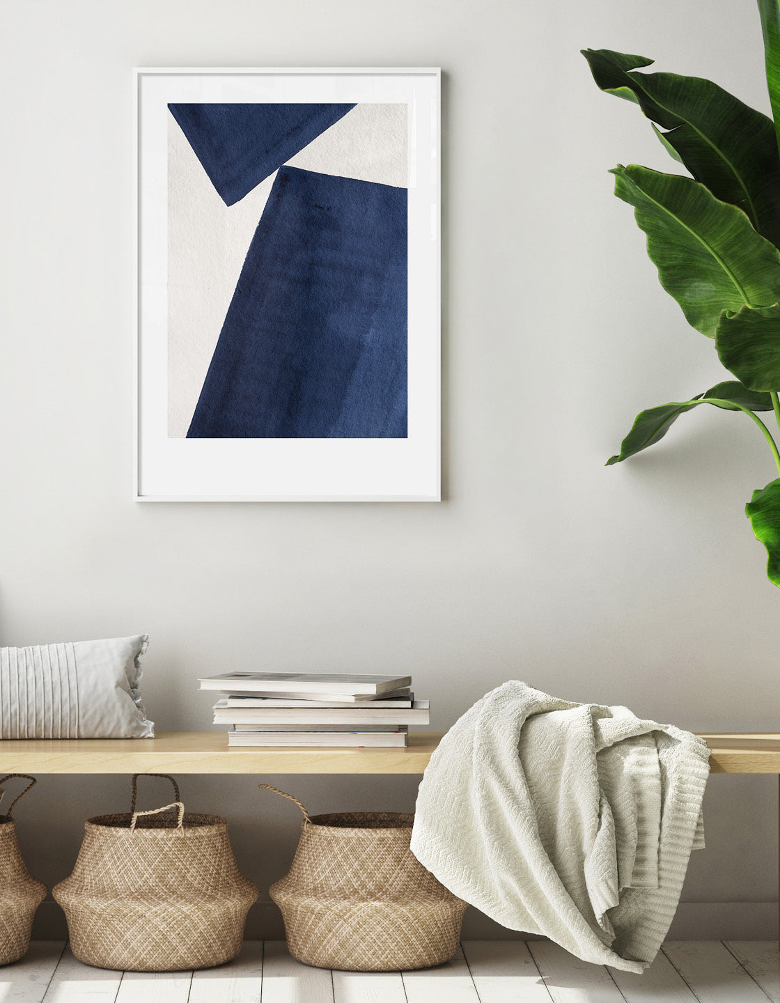 Rocket Jack minimal art print - Japandi design in navy/cream