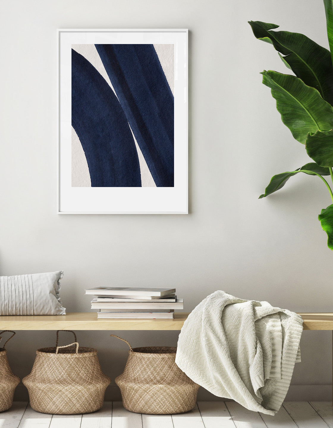 Rocket Jack minimal art print - Japandi design in navy/cream