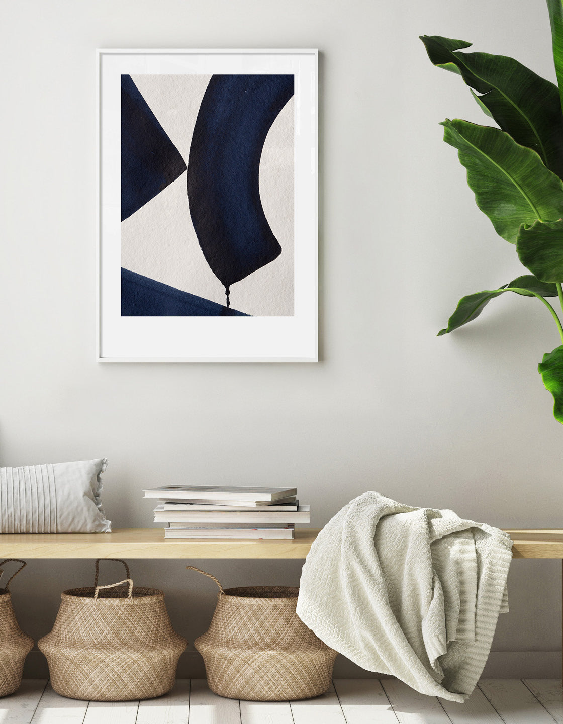 Rocket Jack minimal art print - Japandi design in navy/cream