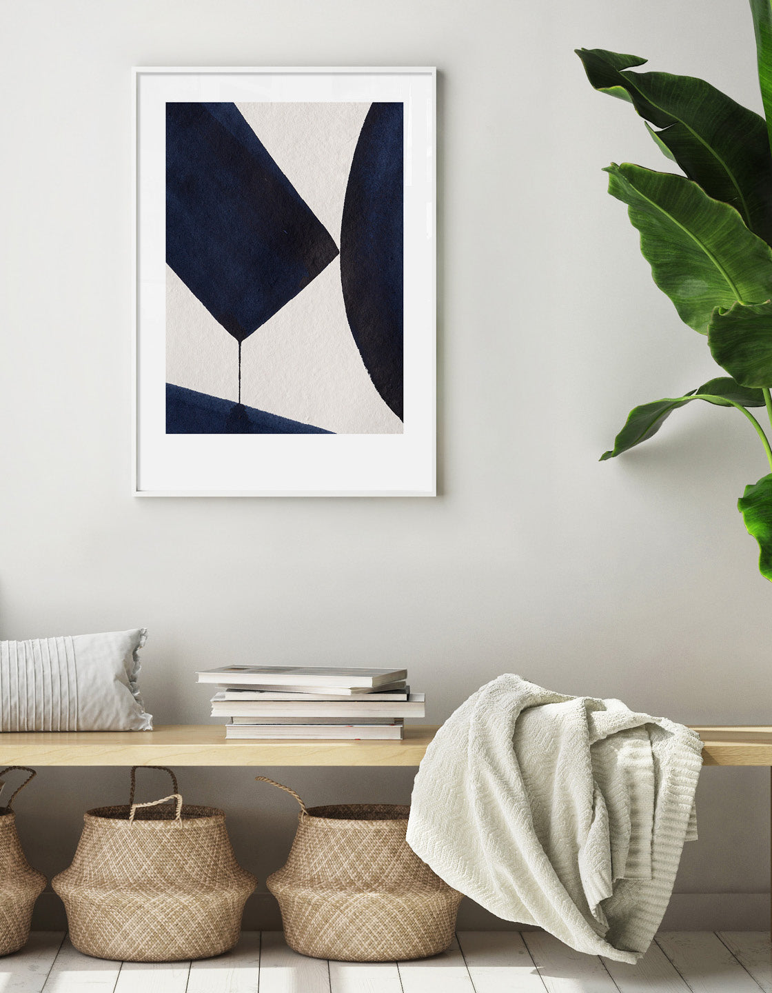 Rocket Jack minimal art print - Japandi design in navy/cream