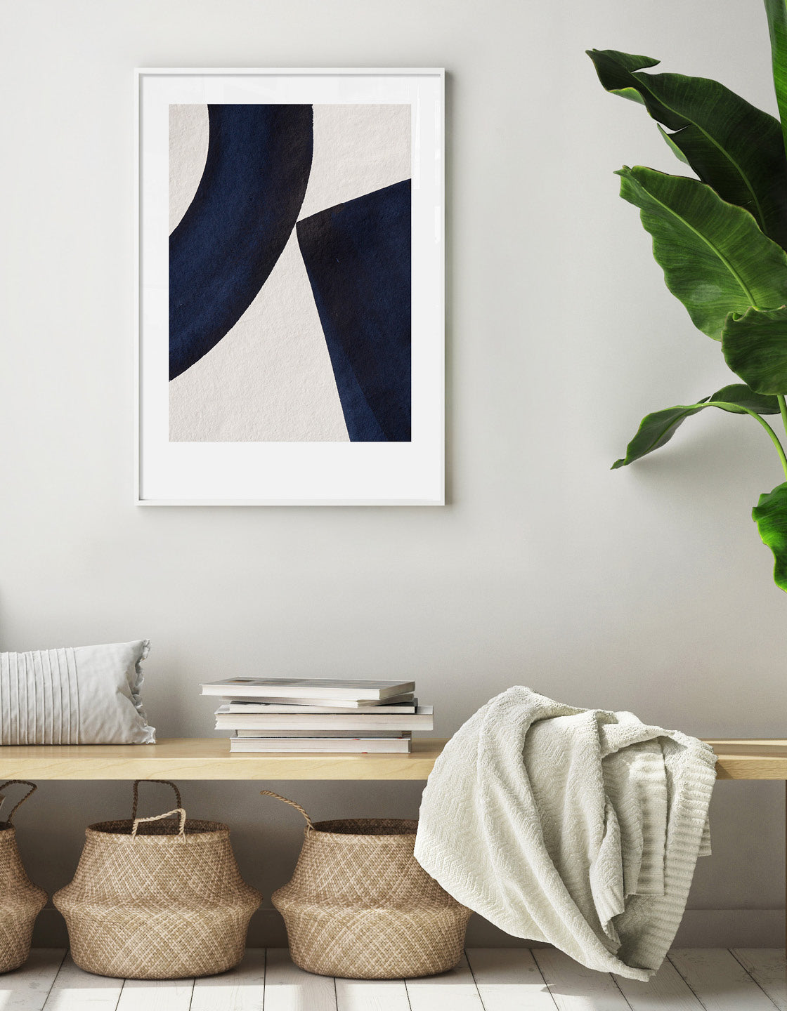 Rocket Jack minimal art print - Japandi design in navy/cream