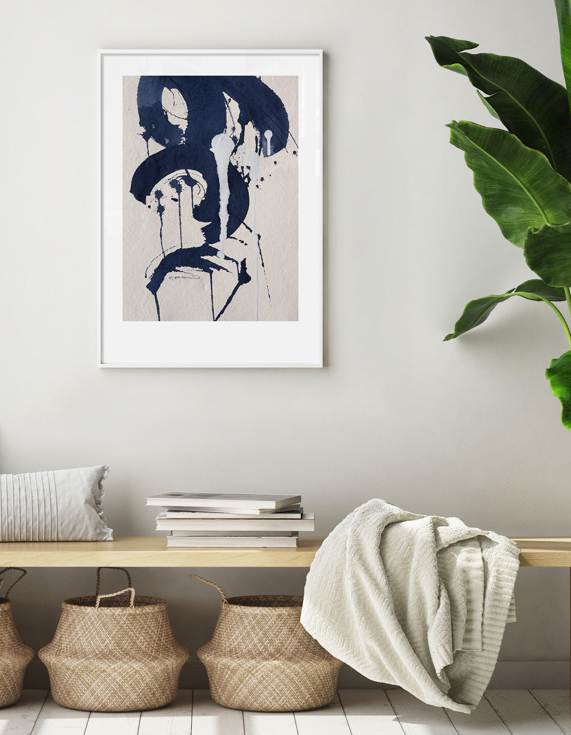 Rocket Jack minimal art print - Japandi design in navy/cream