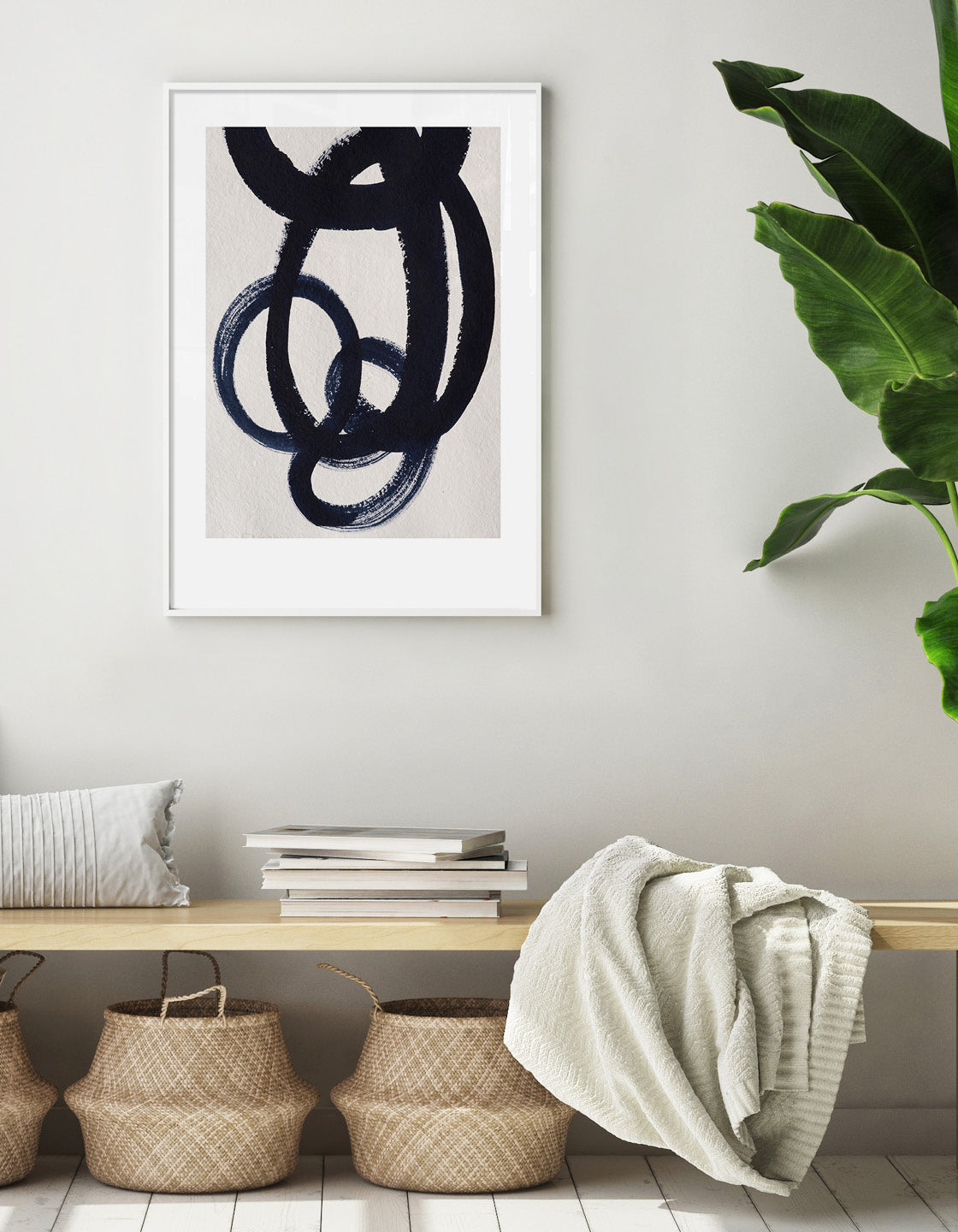 Rocket Jack minimal art print - Japandi design in navy/cream