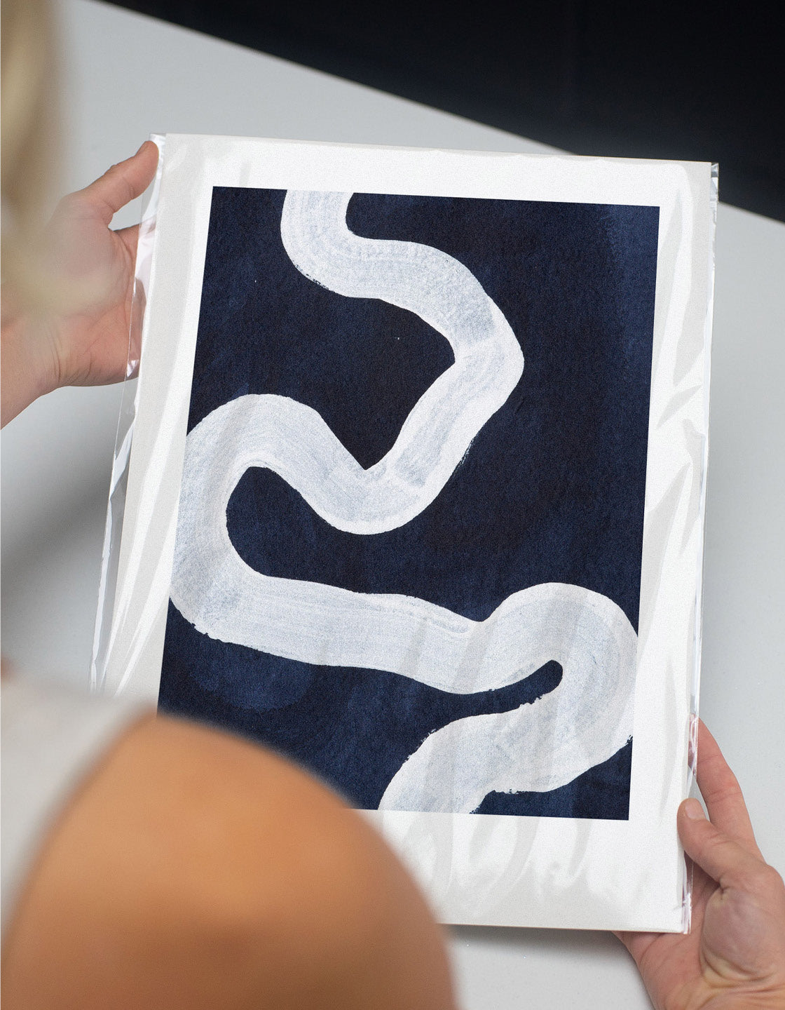 Rocket Jack minimal art print - Japandi design in navy/cream