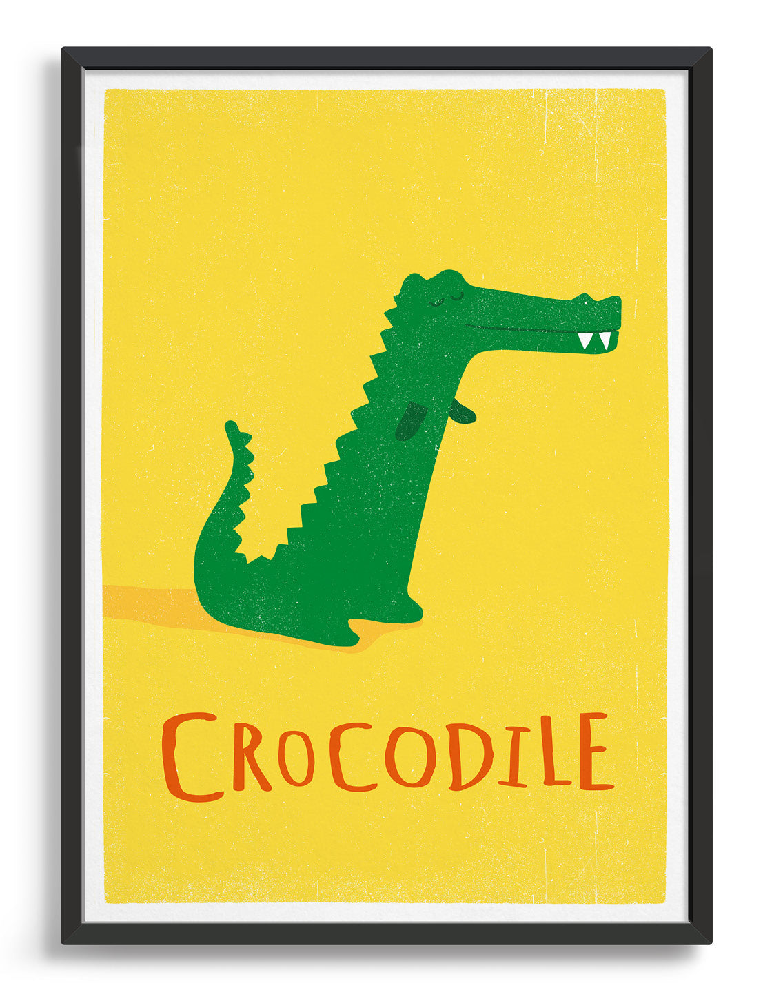 kids cute crocodile illustration art print on a yellow background