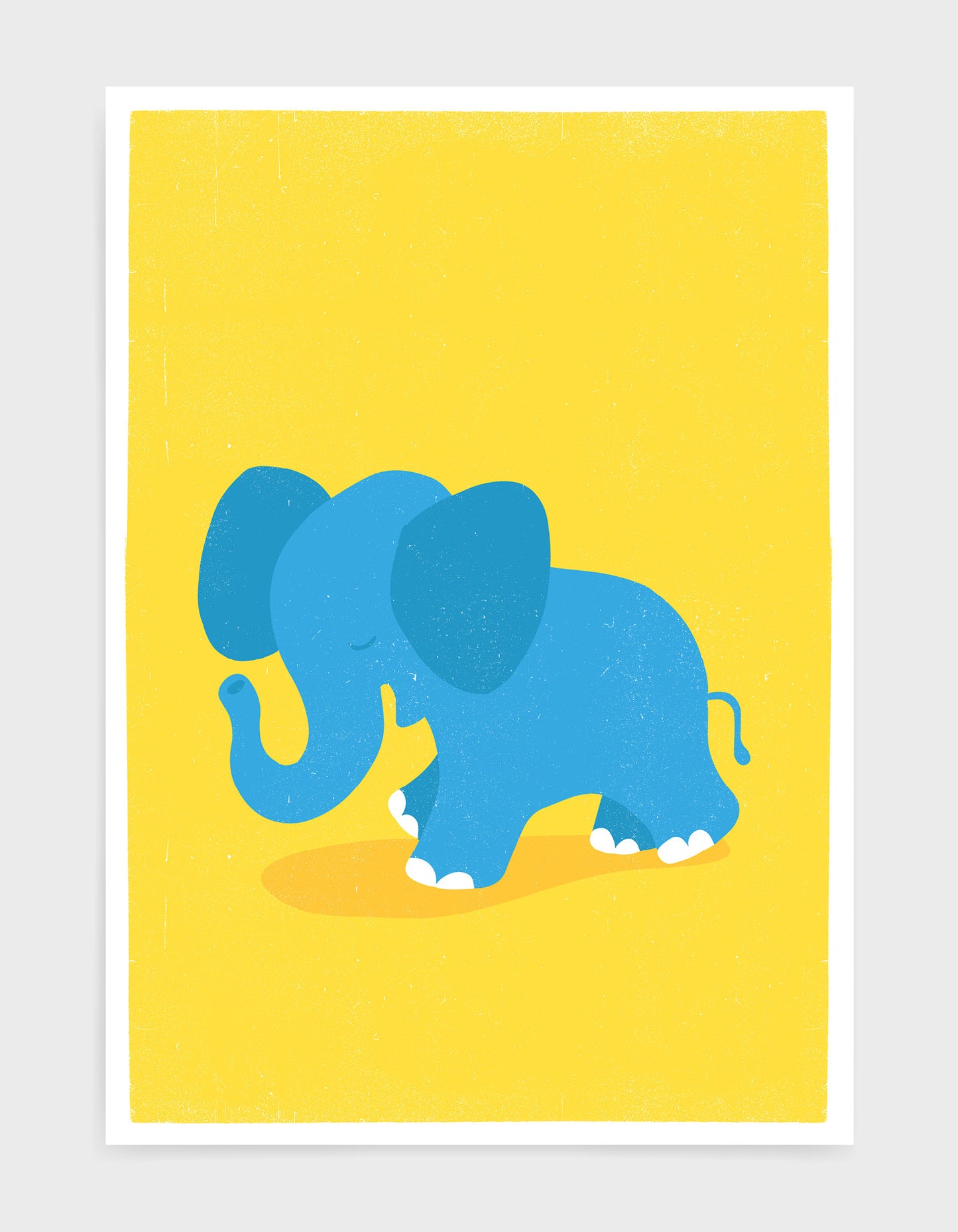 kids cute blue elephant illustrated art print on yellow background