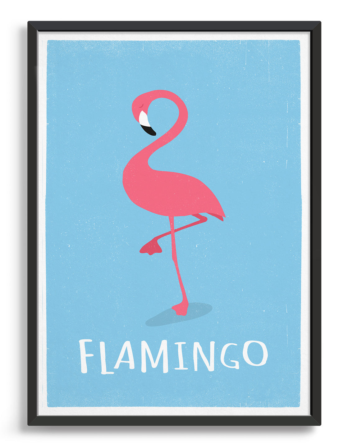 kids pink flamingo print on a light blue background with flamingo underneath