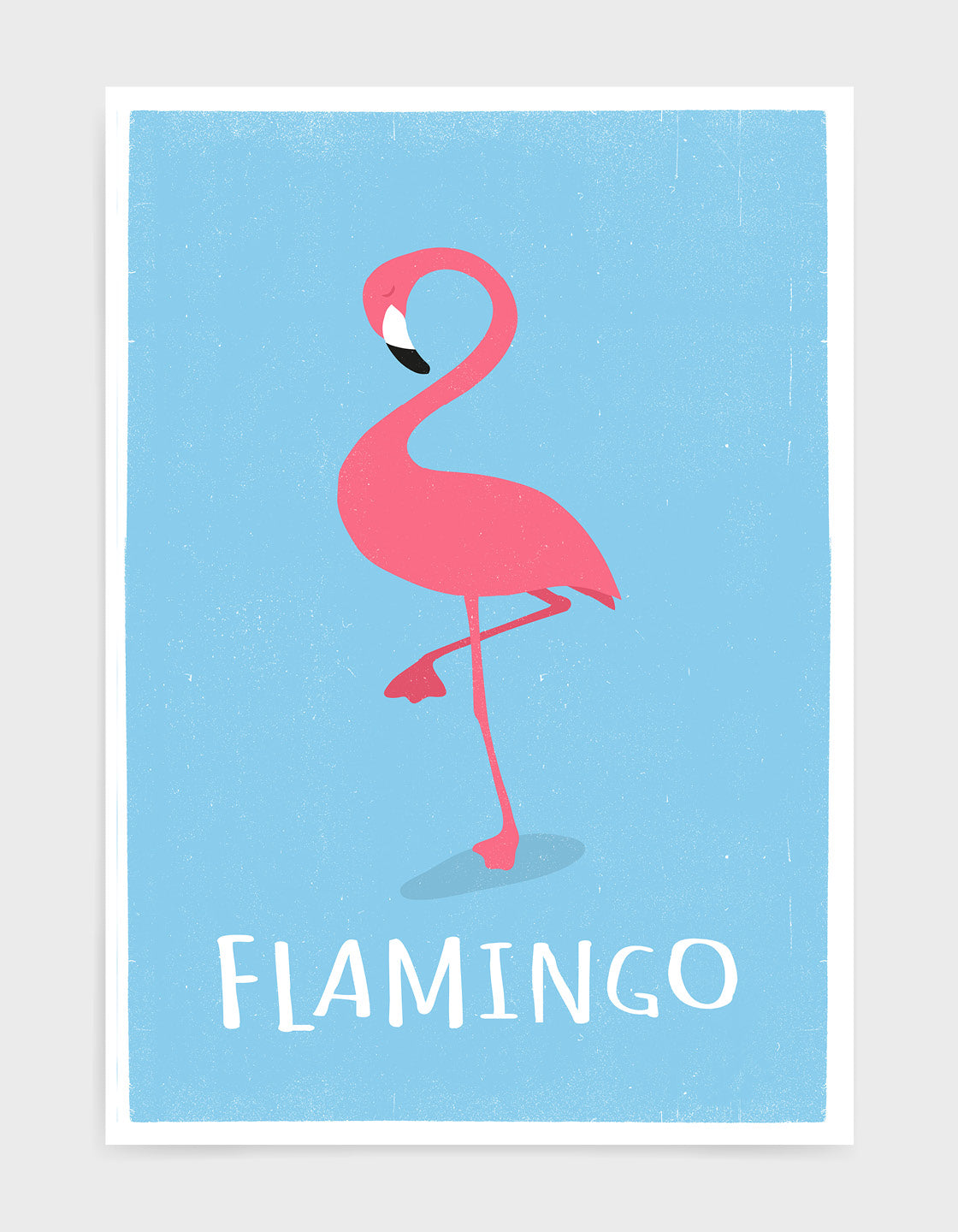 kids pink flamingo print on a light blue background with flamingo underneath