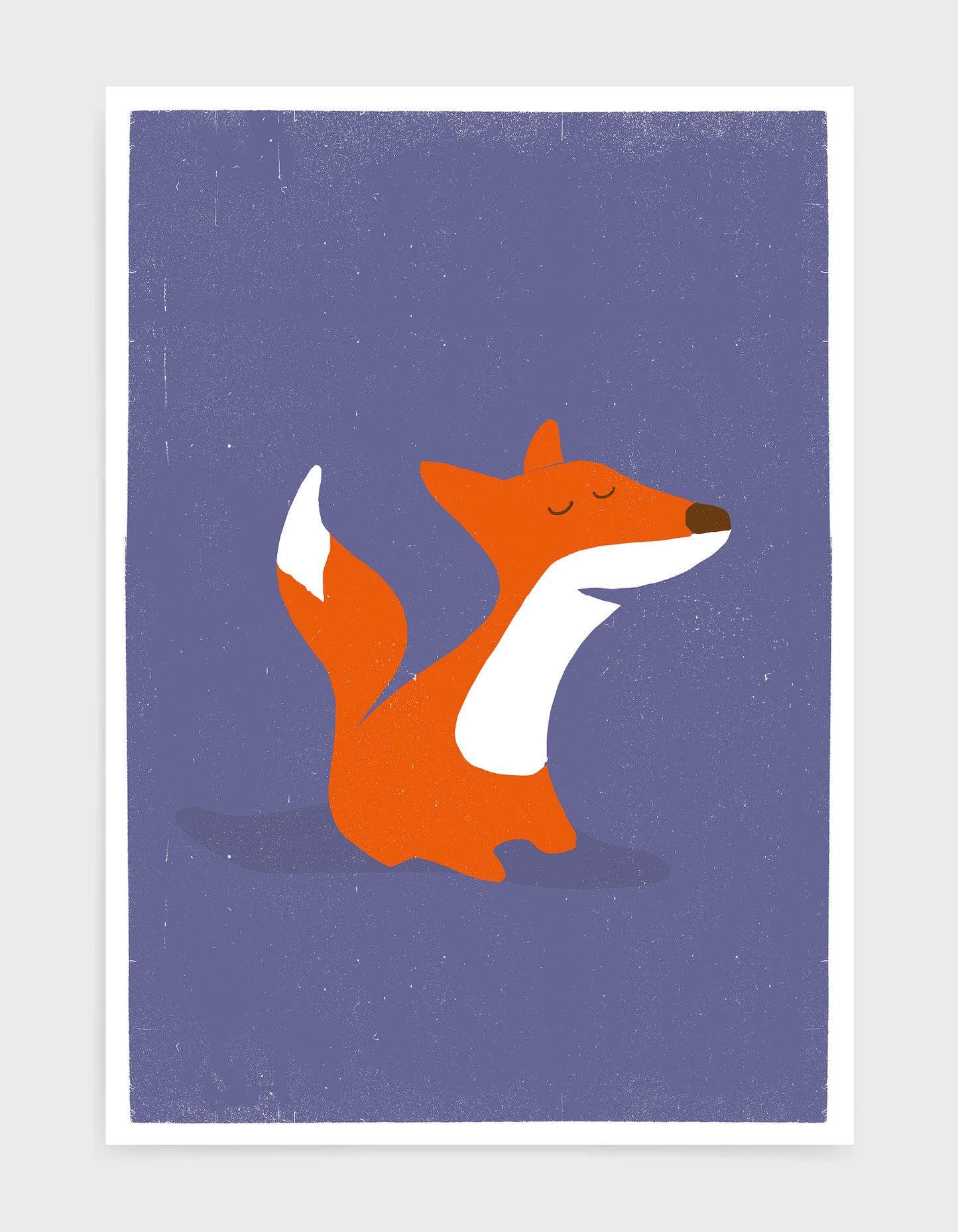kids cute illustrated fox art print on a purple background