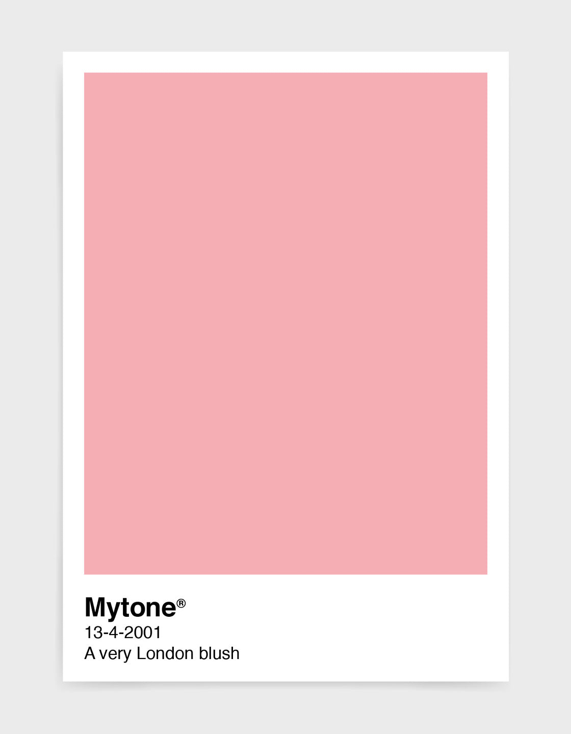 Pantone style art print with custom colour and text image shows pink print