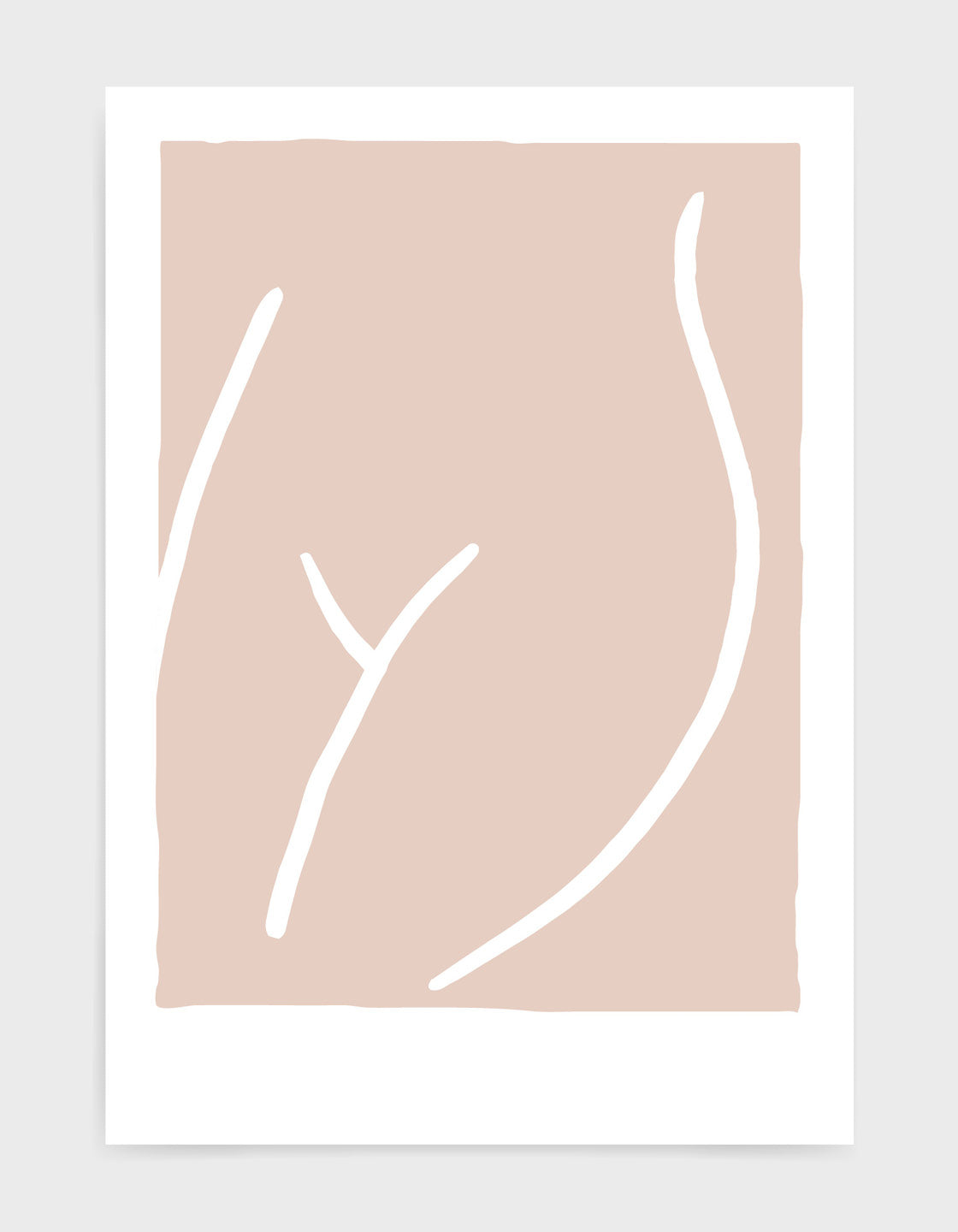 Line drawing in white of a woman's waist and upper legs against a pink background