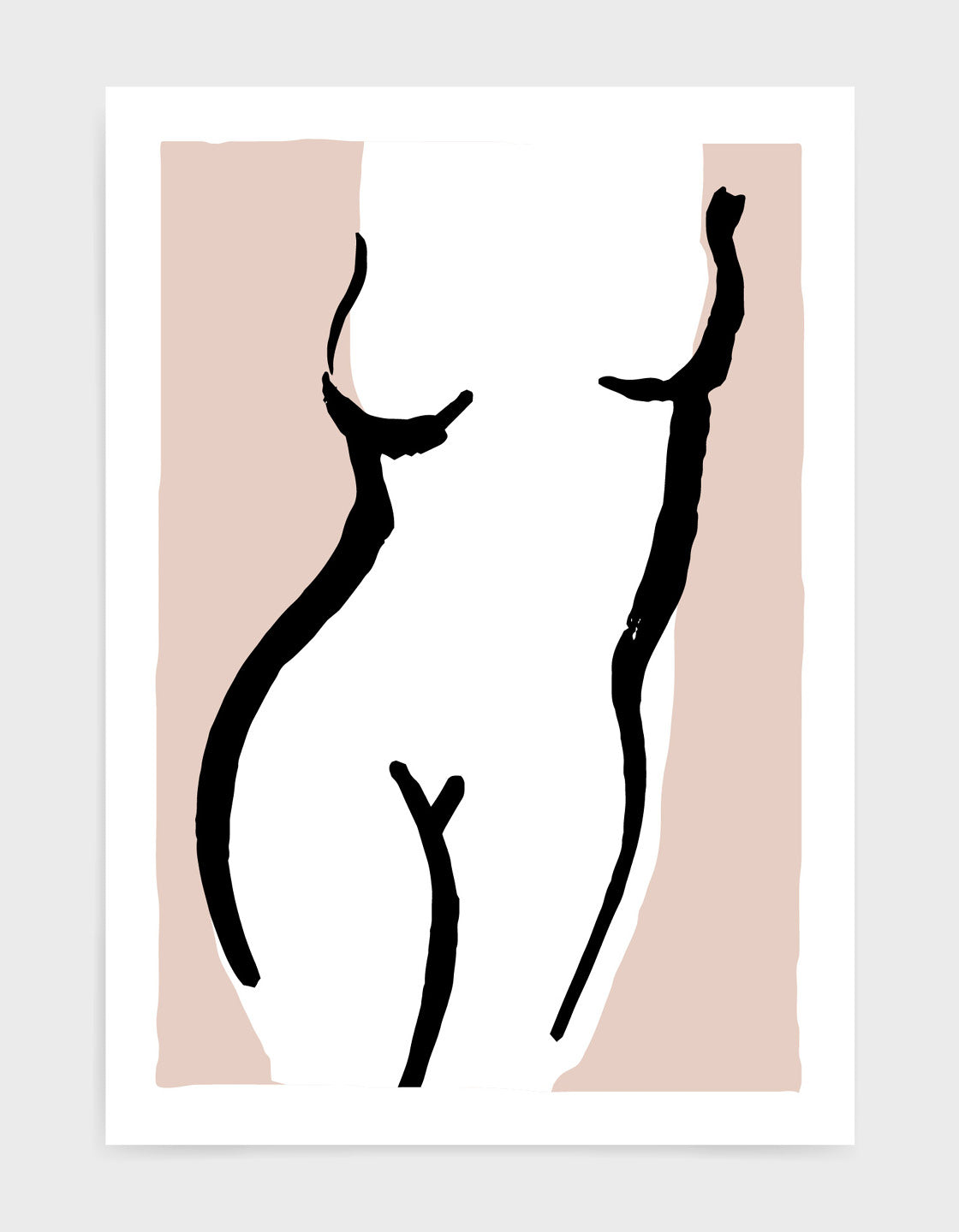 simple minimal black line drawing of a woman's torso against a pink background