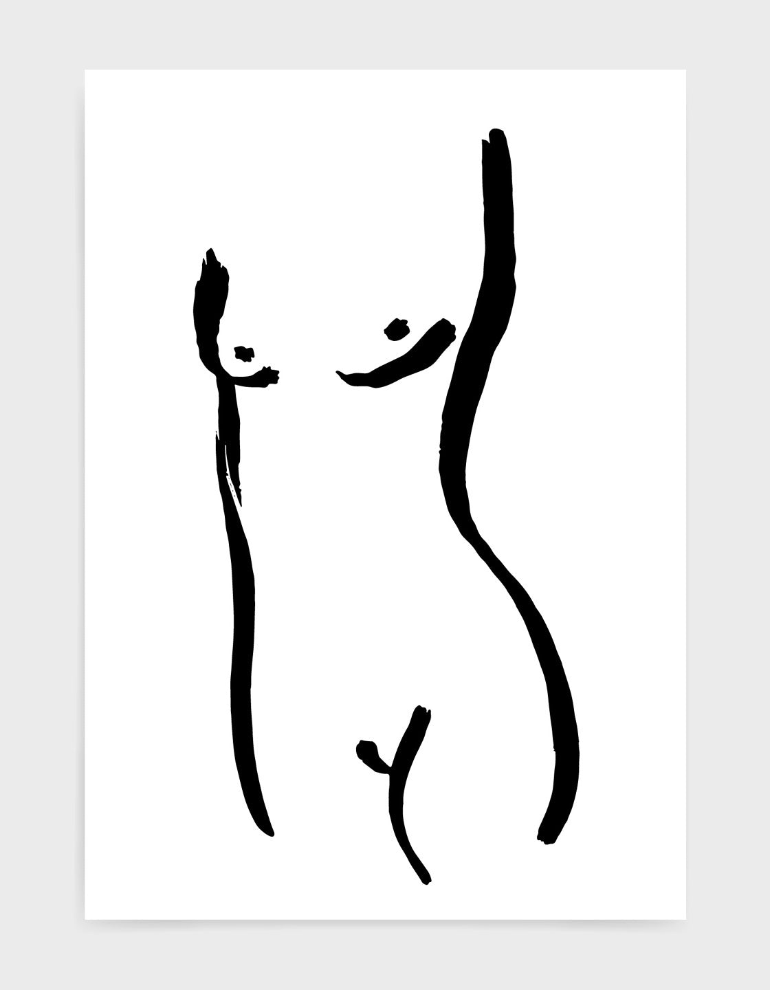 Minimal female nude line drawing on a white background