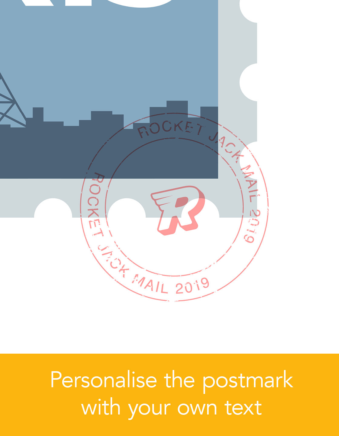 Close up of stamp corner showing area for customisation