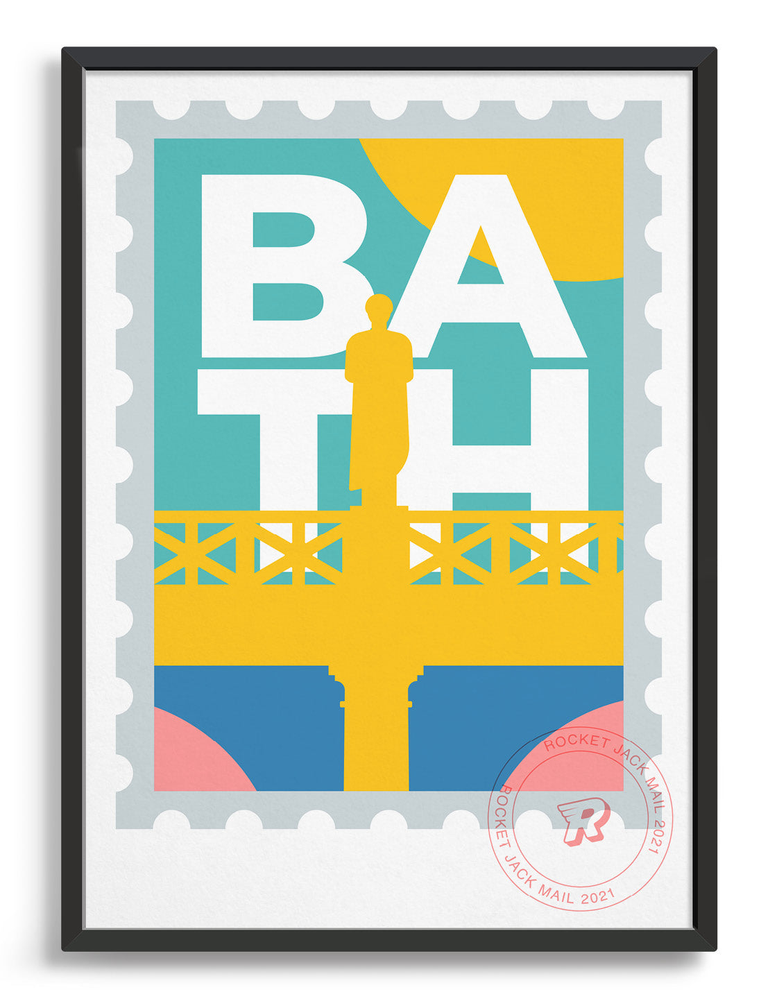 Customisable Bath stamp print featuring a roman statue against a bright background