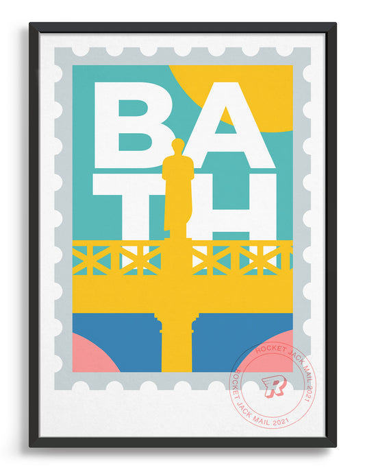 Customisable Bath stamp print featuring a roman statue against a bright background