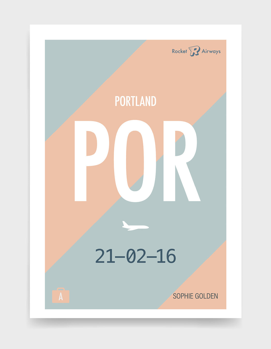 Retro travel destination print in teal & peach with customisable details