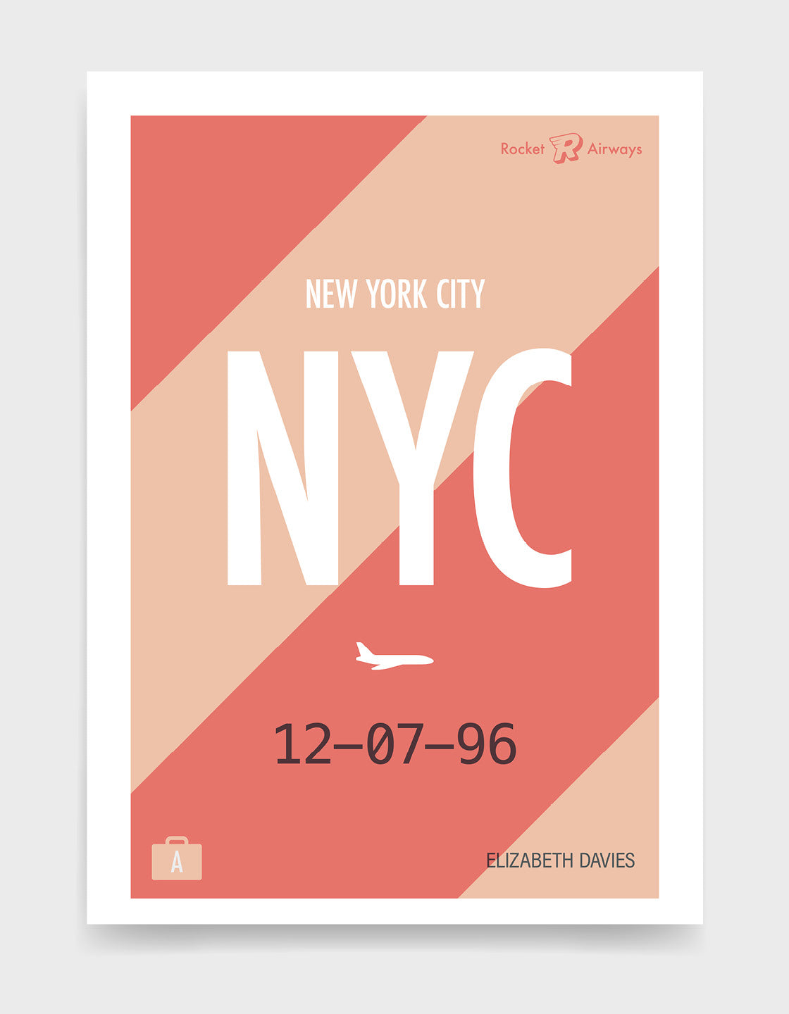 Retro travel destination print in coral & peach with customisable details
