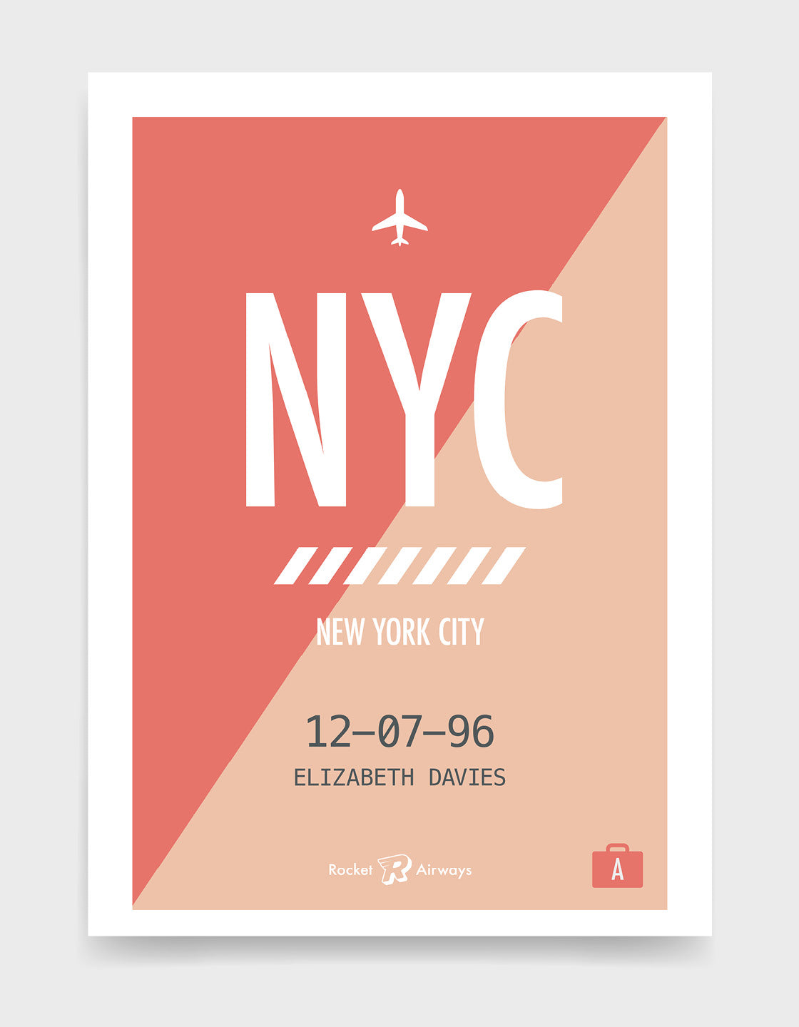Retro travel destination print in peach & coral with customisable details