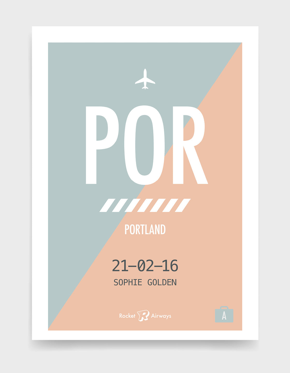 Retro travel destination print in teal & peach with customisable details