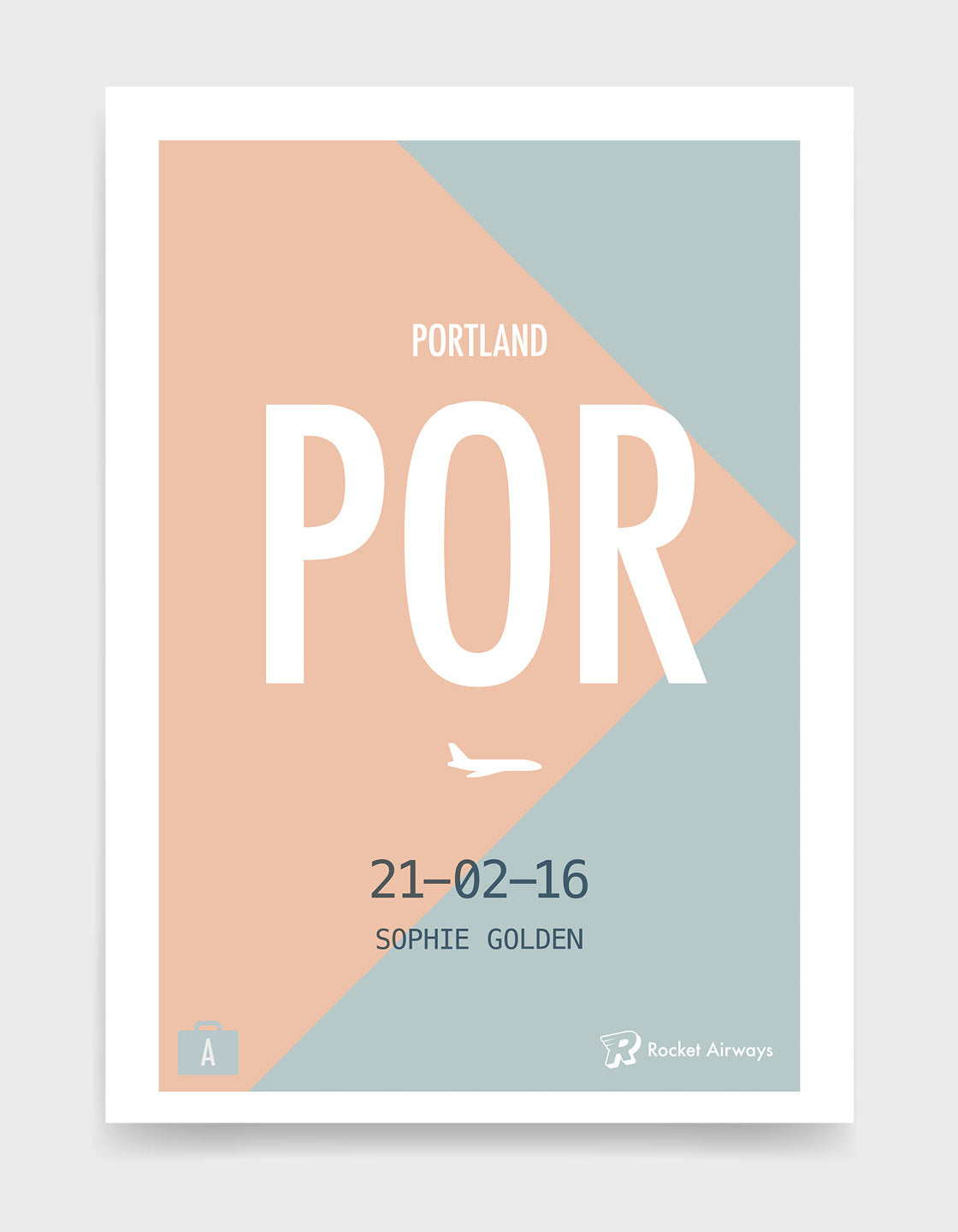 Retro travel destination print in teal and peach with customisable details