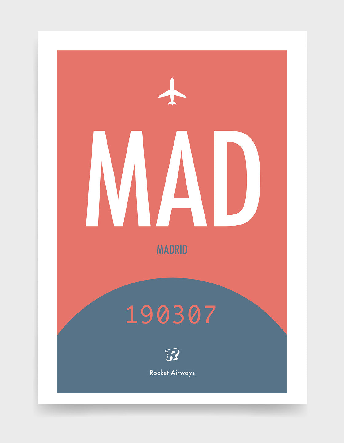 Retro travel destination print in blue & coral with customisable details