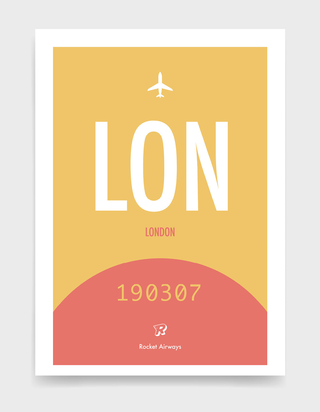 Retro travel destination print in coral & yellow with customisable details