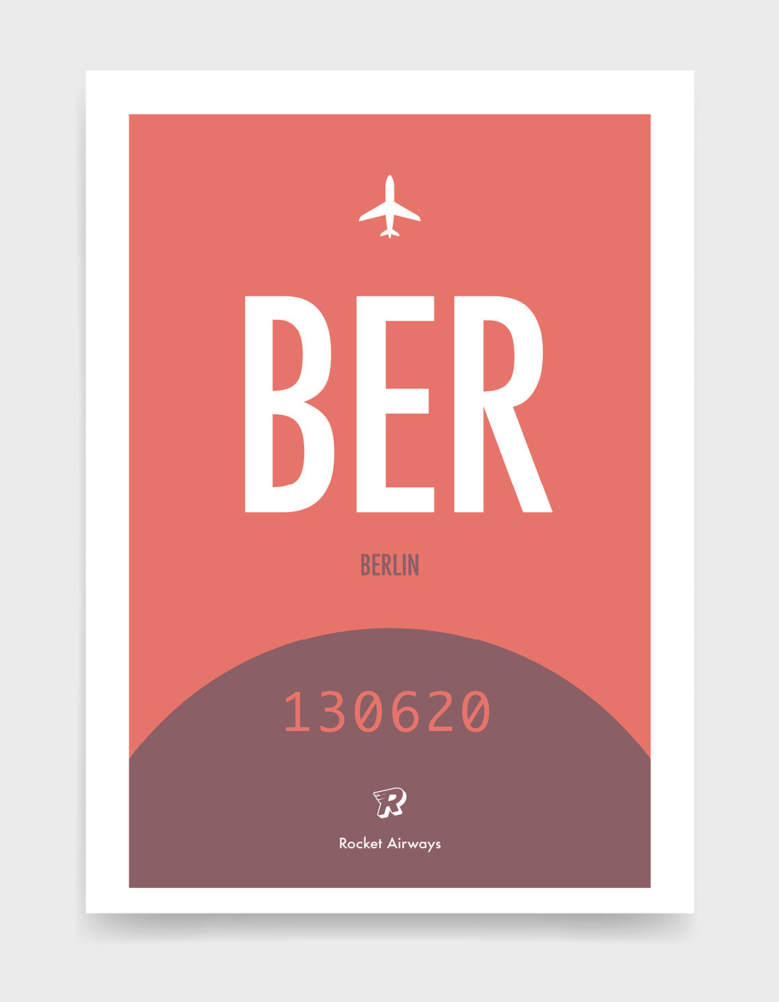 Retro travel destination print in plum & coral with customisable details