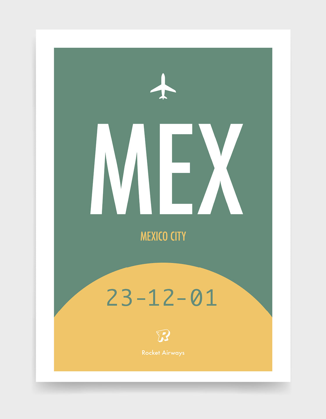 Retro travel destination print in green & yellow with customisable details
