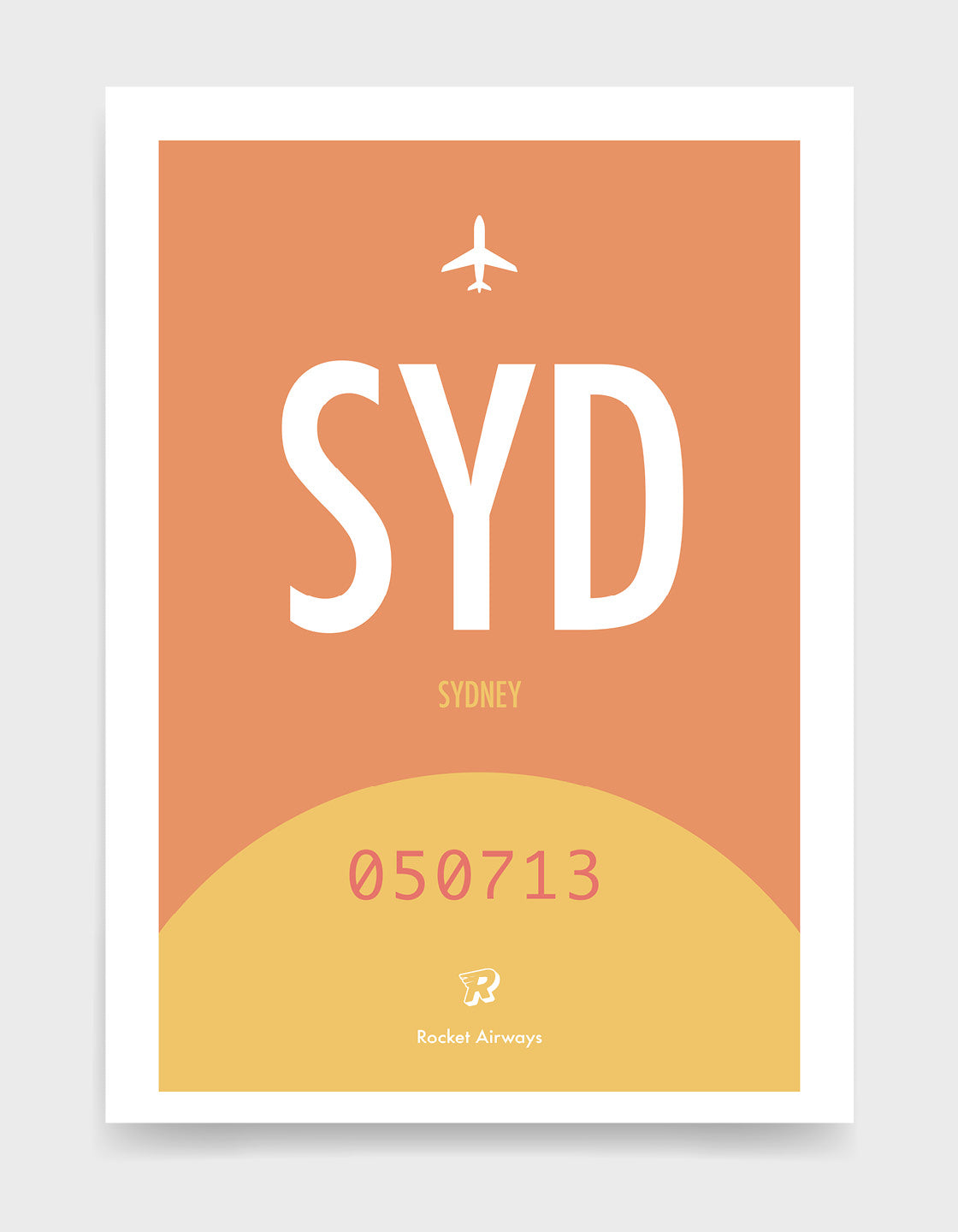 Retro travel destination print in orange & yellow with customisable details
