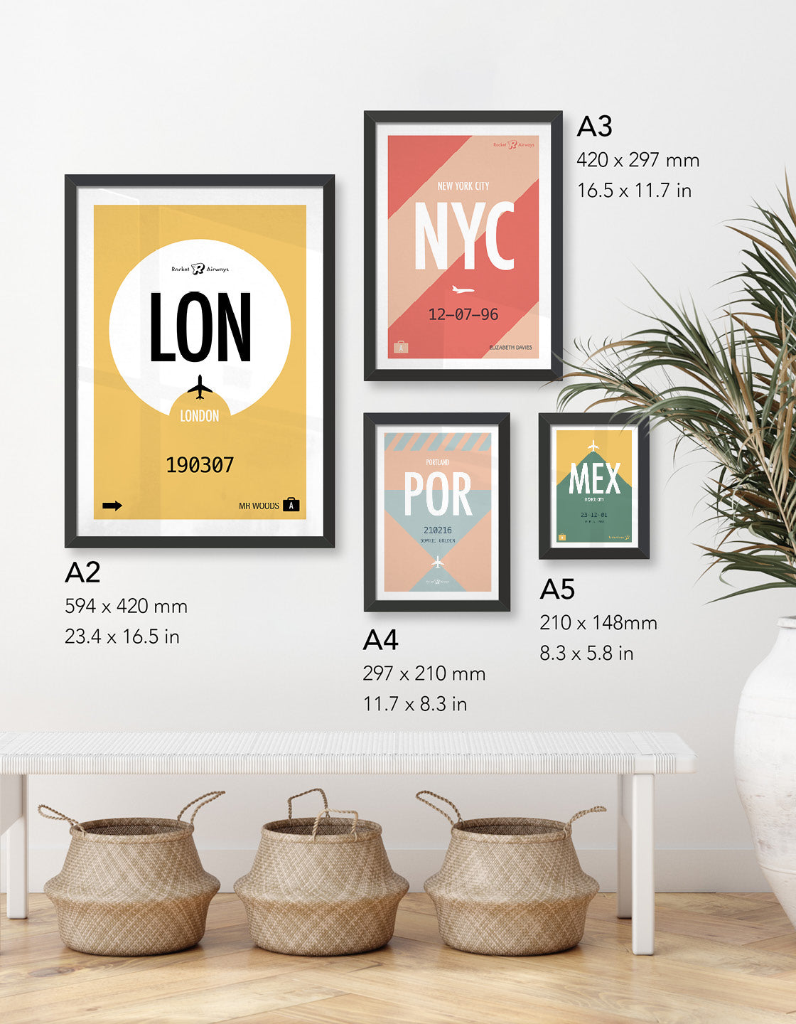 image showcasing all the different sizes and designs available in the collection