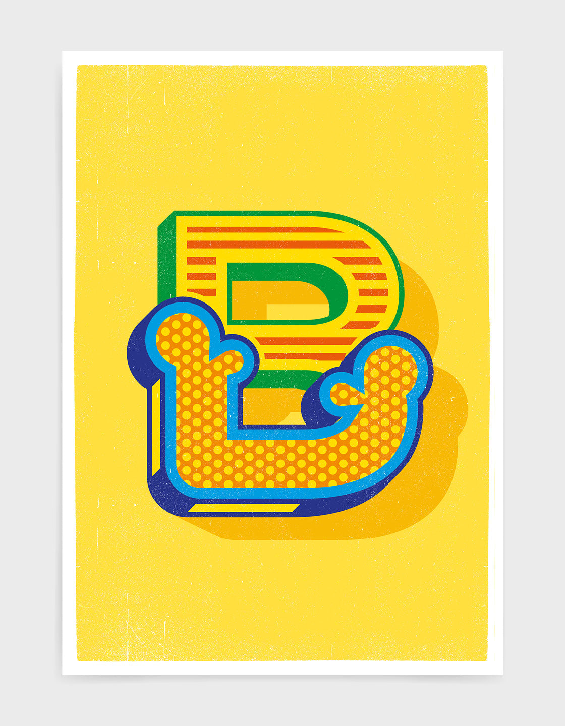 Bold yellow typography print featuring the initial of your choice in a custom circus style font