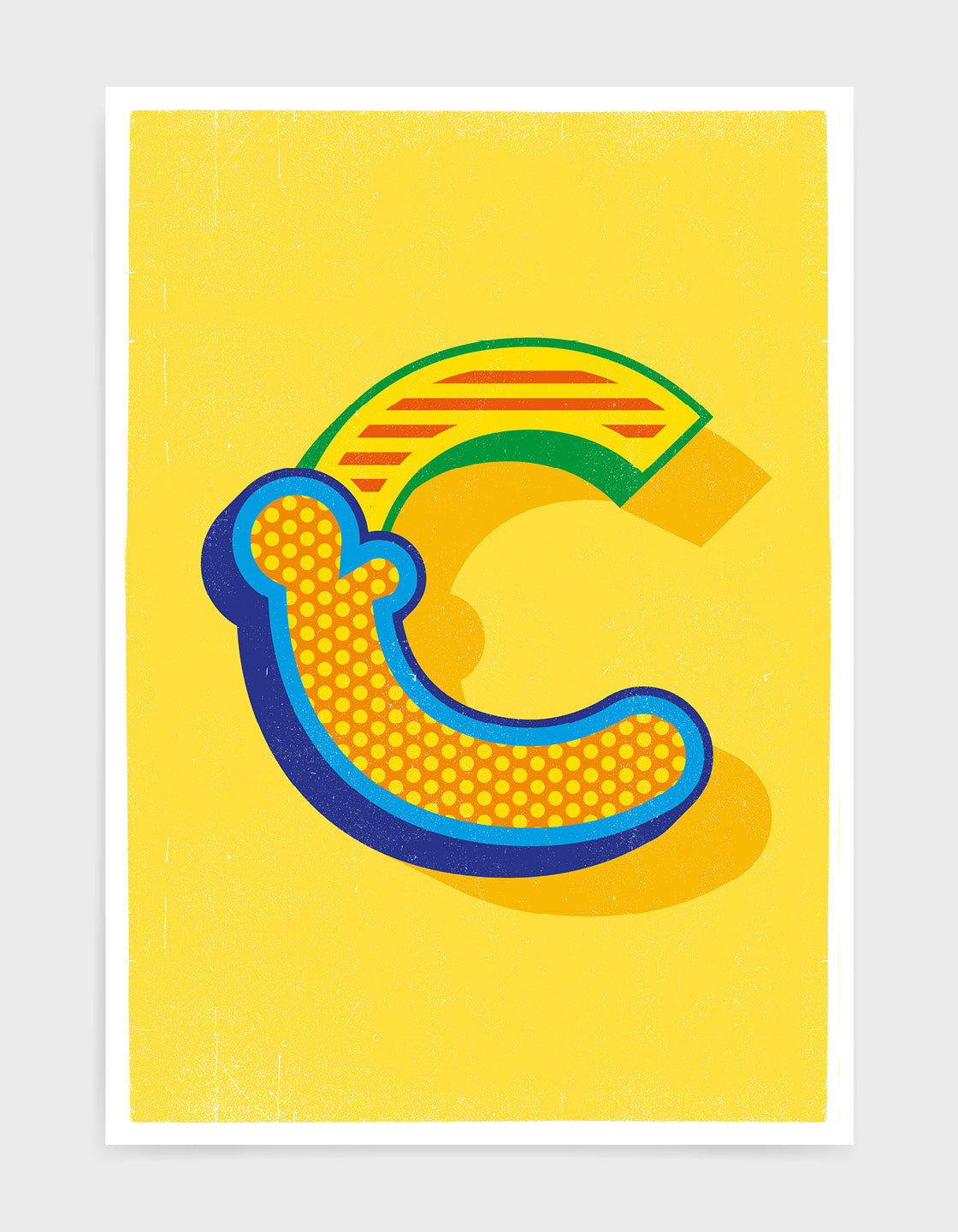 Bold yellow typography print featuring the initial of your choice in a custom circus style font