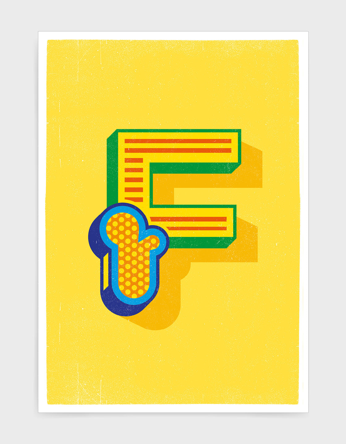 Bold yellow typography print featuring the initial of your choice in a custom circus style font