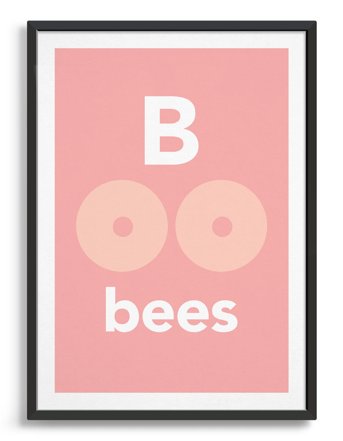 Boobies typogrphy print - pink background with B OO Bees