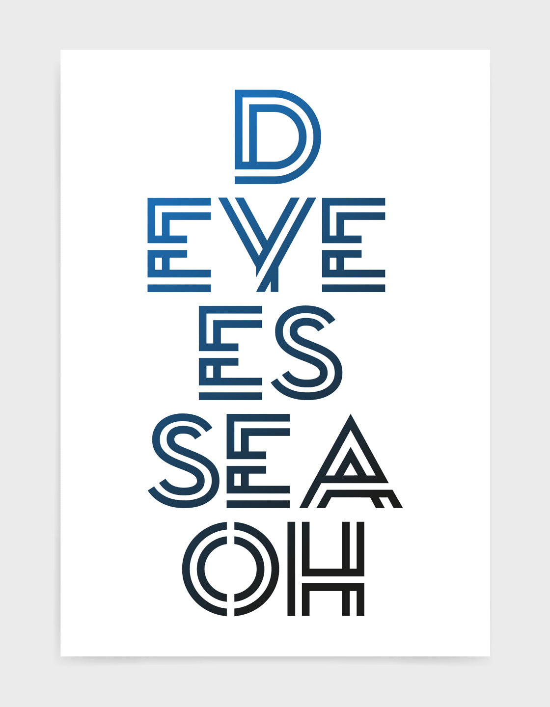 typography art print with disco spelled out d eye es sea oh on a white background