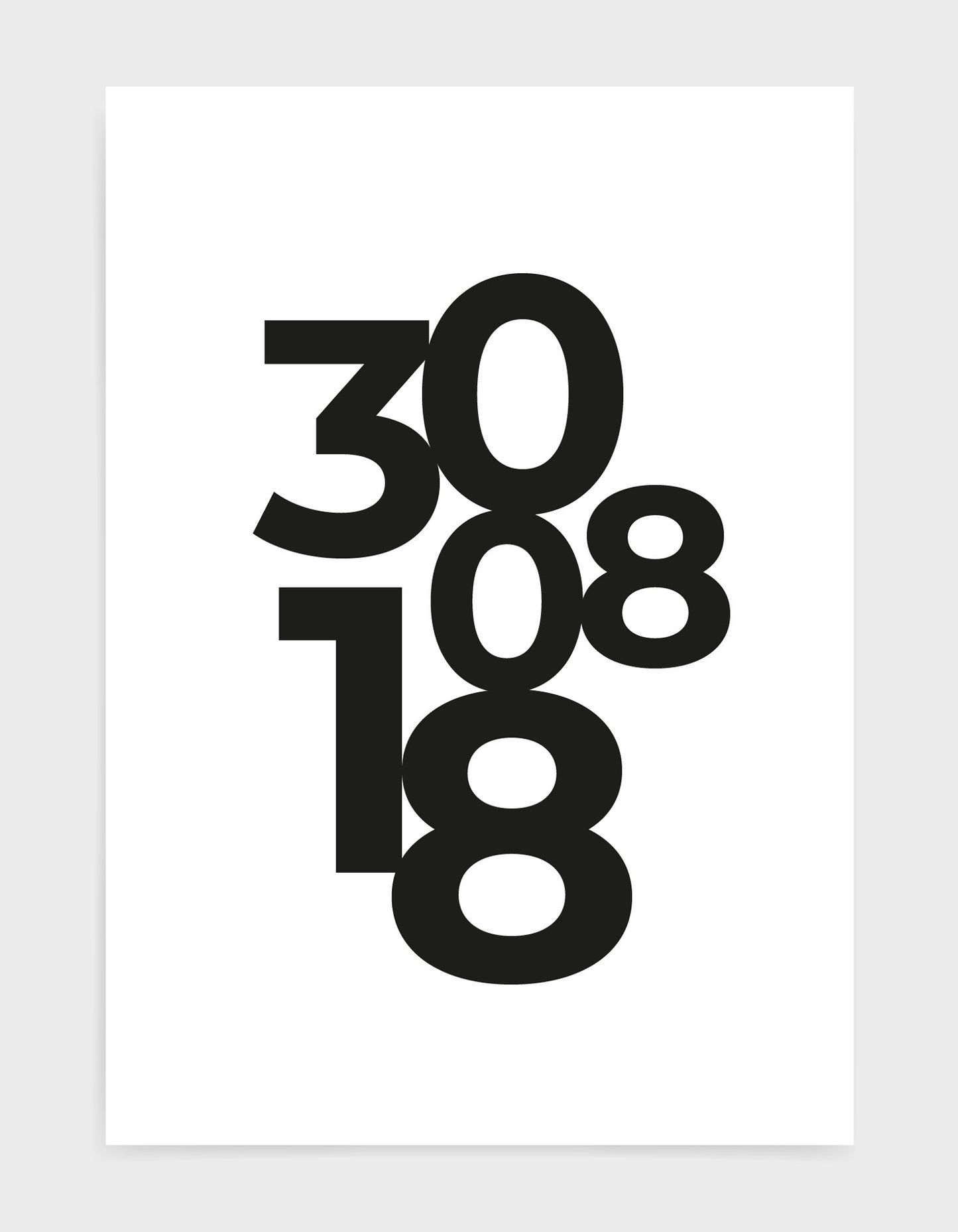typography art print of Personalised date in black text against a white background