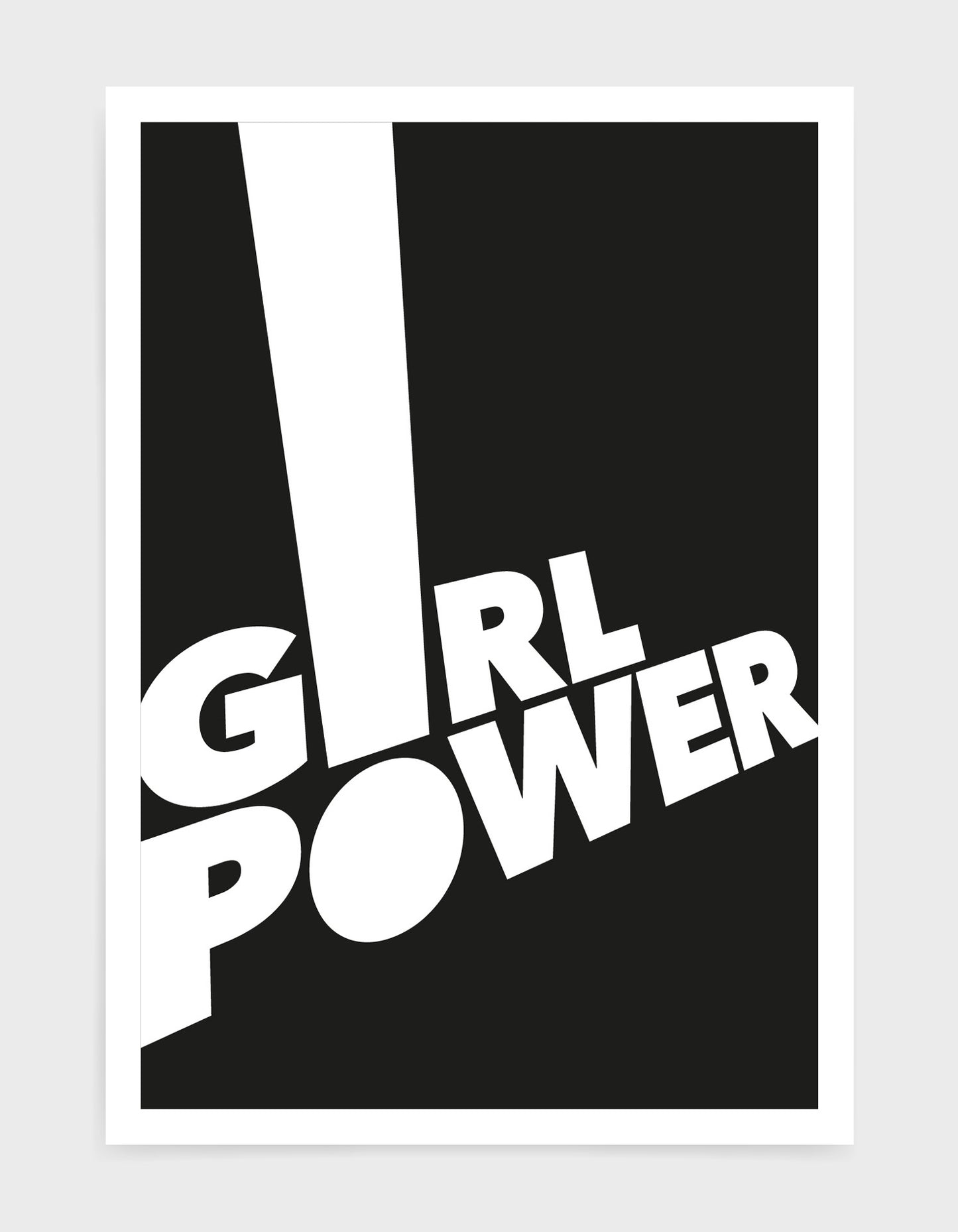 typography art print of the word girl power in white text against a black background