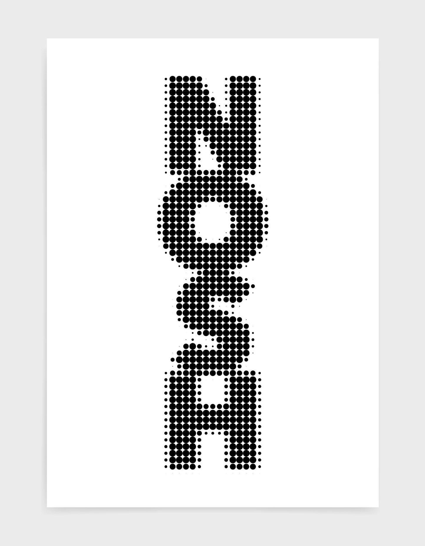 typography art print of the word NOSH written vertically in black text on a white background
