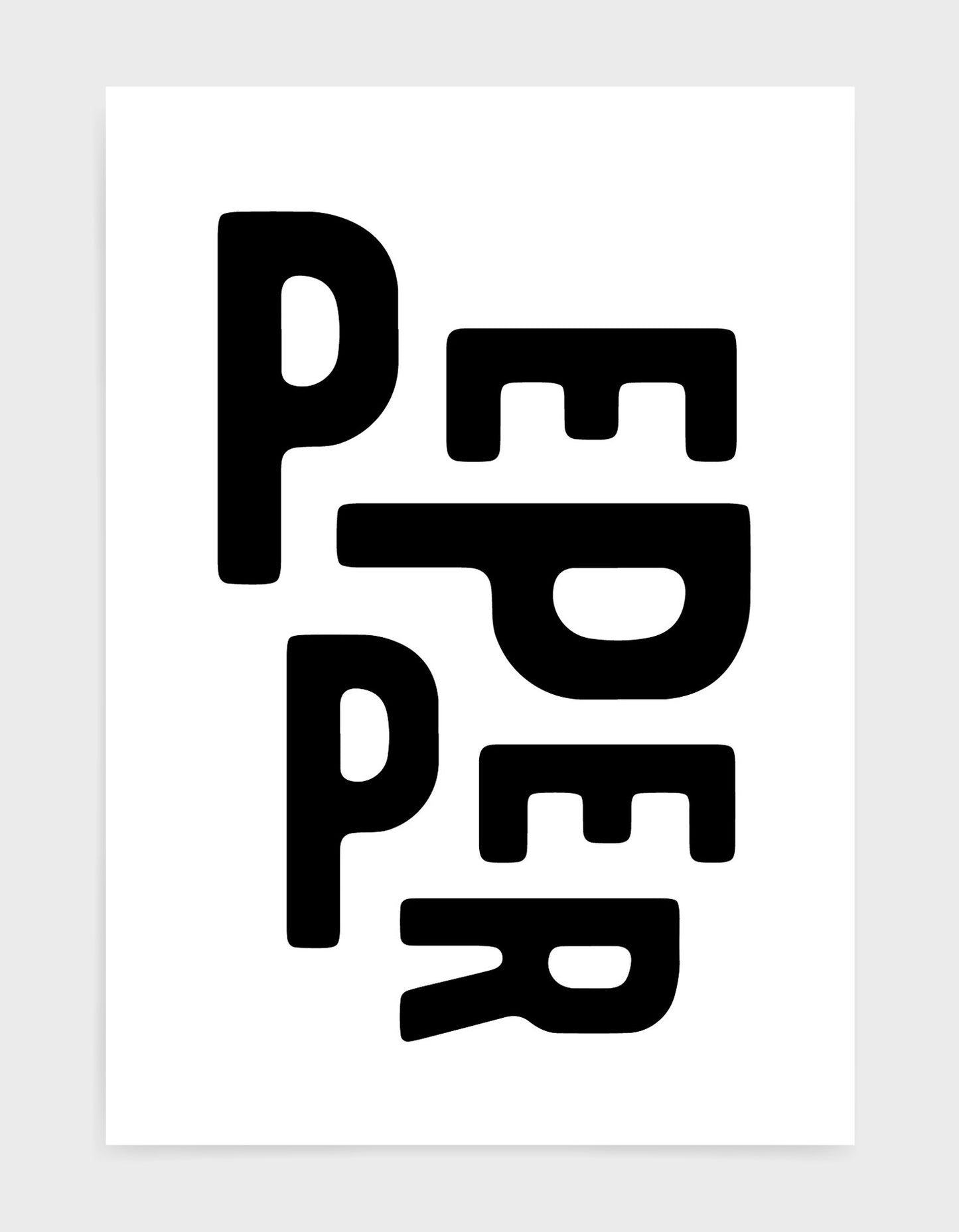 typography art print of the word pepper in black text against a white background